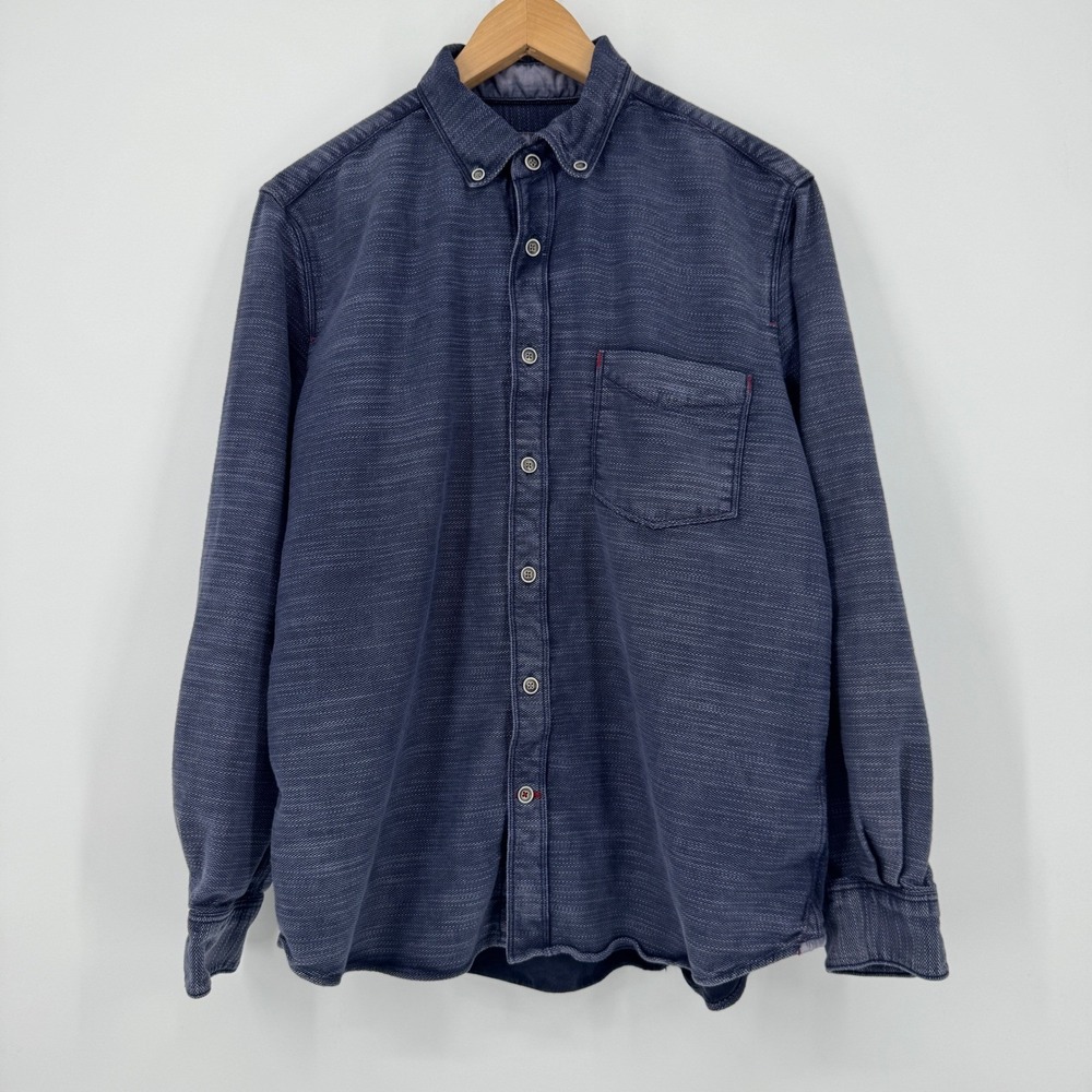 32 Bar Blues Mens Medium Button Down Shirt Long Sleeve Blue Textured Size M
